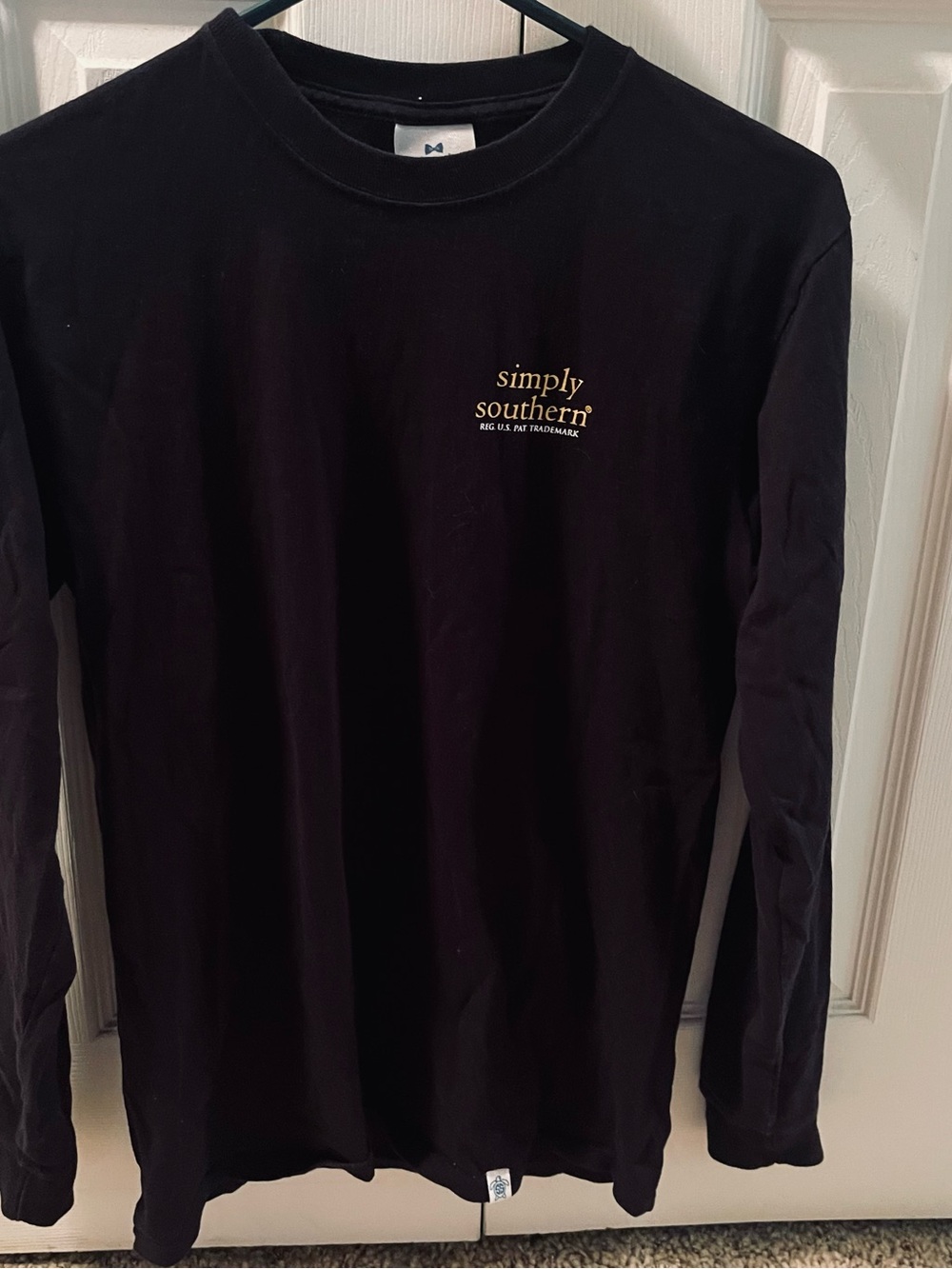 Simply Southern Black Long Sleeve Crewneck with Gold Logo Chest Print